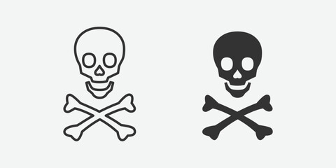 Crossbones, death skull vector icon. Danger, poison symbol flat vector icon for apps and websites. Skull head with cross bone vector graphic illustration