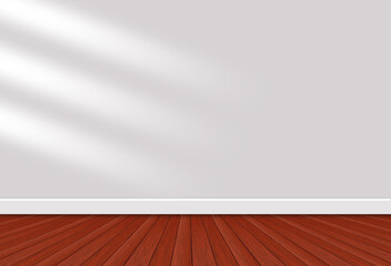 Empty room with white wall and wooden floor with natural light in the room.