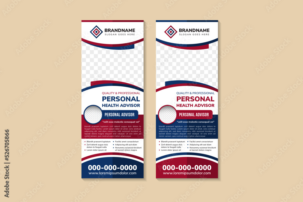 Poster abstract roll up banner template design headline is personal health advisor. space of photo collage 