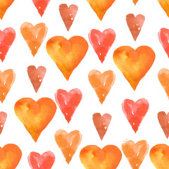 seamless pattern with hand painted watercolor hearts on white background. Perfect for romantic occasions such as Valentine's day.