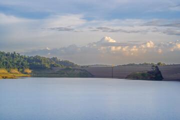 Mountain in lake at Khun Dan Prakarn Chon Dam Nakhon nayok Thailand.