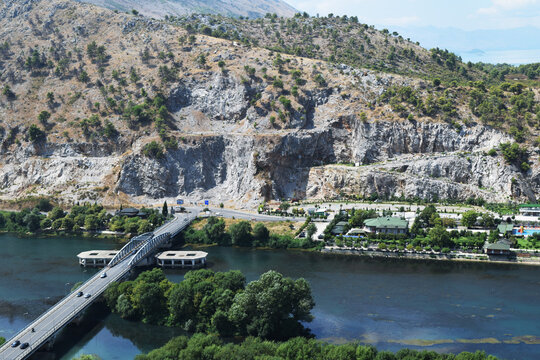 view of the surroundings of the city of Shkoder in Albania and the Buna River from the height of the Rosafa fortress