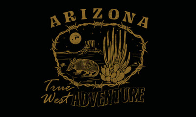 armadillo in arizona desert with logotype design