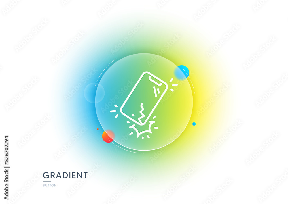 Poster smartphone broken line icon. gradient blur button with glassmorphism. phone crack sign. mobile devic
