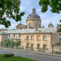 Fototapeta na wymiar Lviv, Ukraine - August, 2022: The Dominican church and monastery.