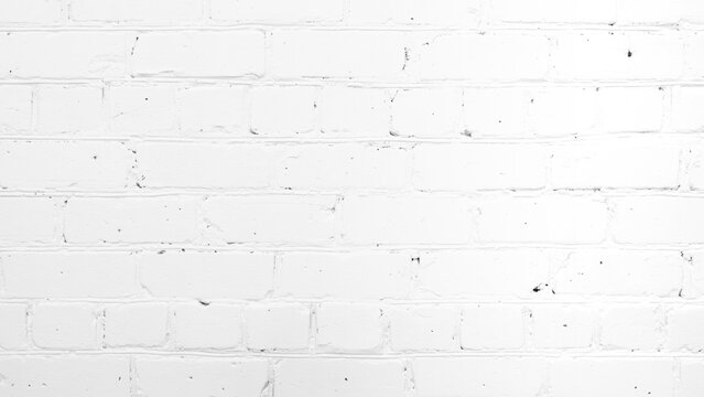 Abstract Clean White Brick Wall Texture Background.  Copy Space. Horizontal Photo