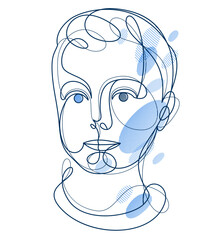 Cute beautiful boy portrait vector line art illustration isolated, toddler kid artistic line art drawing.