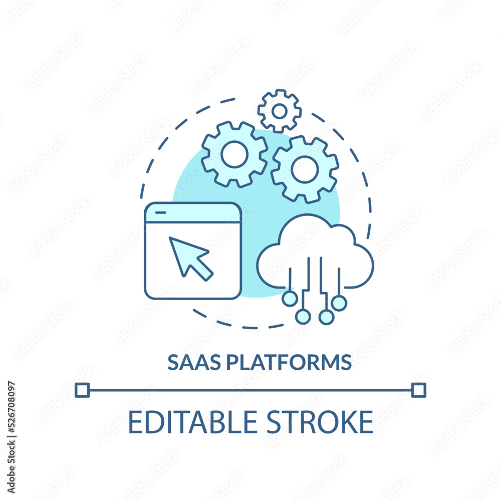 Poster saas platforms turquoise concept icon. software as service. ecommerce platform abstract idea thin li