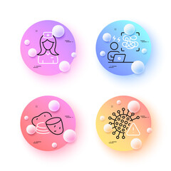 Potato, Difficult stress and Covid virus minimal line icons. 3d spheres or balls buttons. Hospital nurse icons. For web, application, printing. Vector
