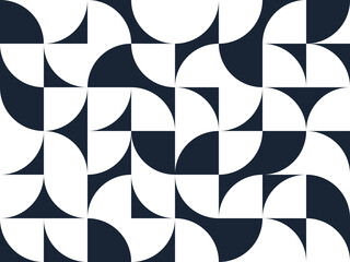 Geometric abstract seamless pattern with black and white simple elements of geometry, wallpaper background in retro 70s style, Bauhaus constructive style tiles.