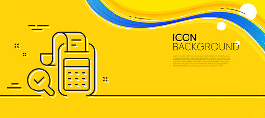 Obraz na płótnie Canvas Bill Accounting line icon. Abstract yellow background. Business audit sign. Check finance symbol. Minimal bill accounting line icon. Wave banner concept. Vector