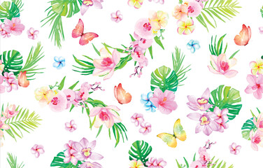 tropical pattern with flowers white