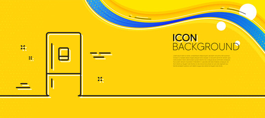 Obraz na płótnie Canvas Refrigerator with ice maker line icon. Abstract yellow background. Fridge sign. Freezer storage symbol. Minimal refrigerator line icon. Wave banner concept. Vector