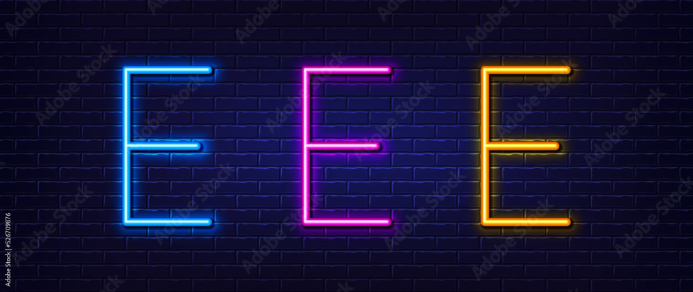 Poster initial letter e icon. neon light line effect. line typography character sign. large first font lett
