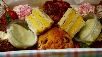 Selection of cakes and sweets for afternoon tea 