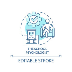School psychologist turquoise concept icon. Who should participate in mental health abstract idea thin line illustration. Isolated outline drawing. Editable stroke. Arial, Myriad Pro-Bold fonts used