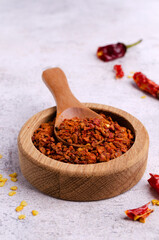 Red dry pepper powder and slices