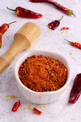 Red dry pepper powder and slices