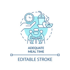 Adequate meal time turquoise concept icon. School nutrition for better mental health abstract idea thin line illustration. Isolated outline drawing. Editable stroke. Arial, Myriad Pro-Bold fonts used