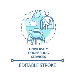 University counseling services turquoise concept icon. Where to get help abstract idea thin line illustration. Isolated outline drawing. Editable stroke. Arial, Myriad Pro-Bold fonts used