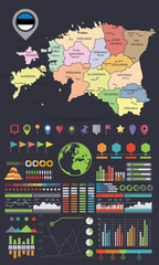 Estonia Map Infographic Template design. Dark set