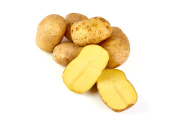 Fresh potatoes, organic potato, isolated on white background.