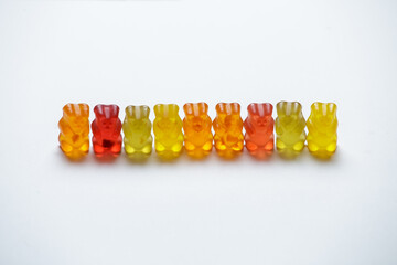 jelly candy. Fruit jelly bears in different flavors and colors. sweets are in a row
