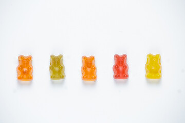 jelly candy. Fruit jelly bears in different flavors and colors. sweets are in a row