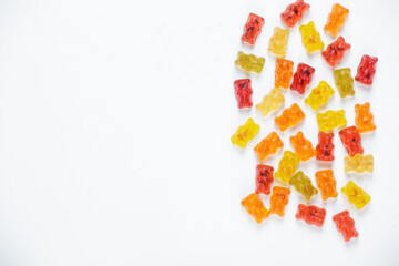 jelly candy. Fruit jelly bears in different flavors and colors. copy space