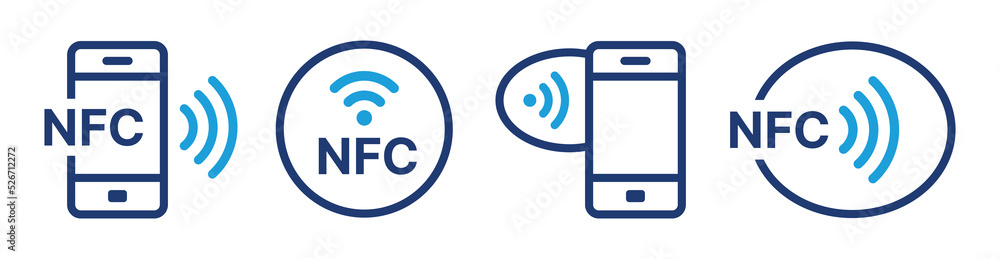 Poster NFC icon outline set. Contactless wireless pay sign. NFC payments symbol for apps vector isolated on white background.