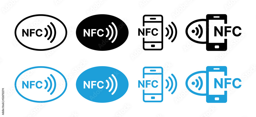 Poster nfc icon set contactless payment with phone symbol vector illustration.
