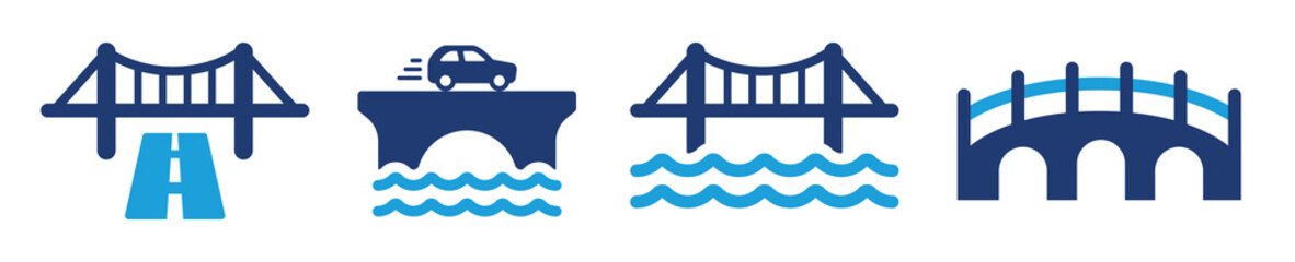Bridge icon set. Gate bridge and River architecture symbol vector illustration.
