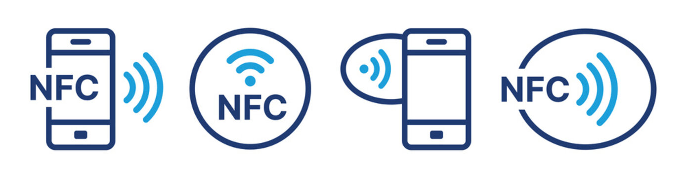 NFC icon outline set. Contactless wireless pay sign. NFC payments symbol for apps vector isolated on white background.