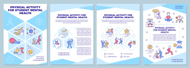 Fototapeta na wymiar Physical activity for student mental health brochure template. Leaflet design with linear icons. Editable 4 vector layouts for presentation, annual reports. Arial-Black, Myriad Pro-Regular fonts used