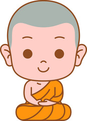 Obraz premium monk cartoon cute colored line illustration