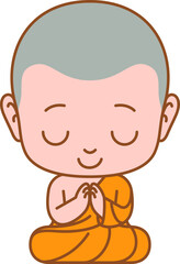 monk cartoon cute colored line illustration