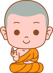 monk cartoon cute colored line illustration