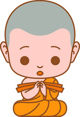 monk cartoon cute colored line illustration