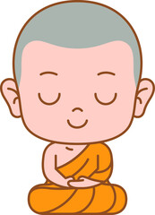 monk cartoon cute colored line illustration