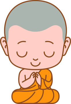 cartoon monk meditating orange robe clip art preview