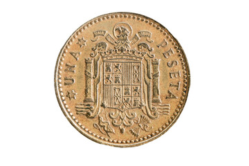 One ( 1 ) peseta coin from Spain with the  falangist coat of arms