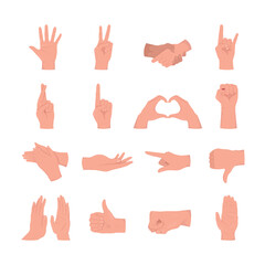 Sign language semi flat color vector hand gesture set. Editable pose. Human body part on white. Interaction cartoon style illustration for web graphic design, animation, sticker pack collection