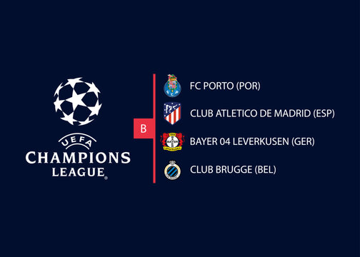 UEFA Champions League 2022-2023. Group B: FC Porto, Atletico De Madrid, Bayer 04 Leverkusen, Club Brugge. Kyiv, Ukraine - August 29, 2022