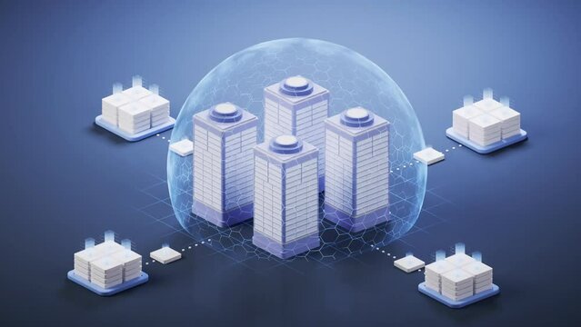 City building with shield, 3d rendering.
