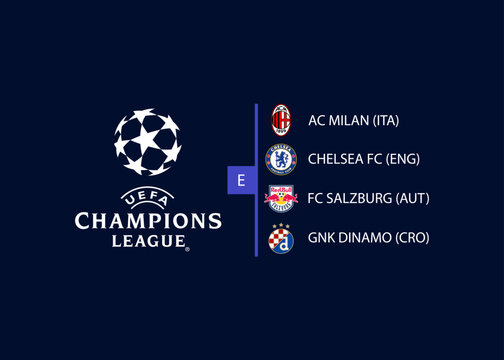 UEFA Champions League 2022-2023. Group E: A.C. Milan, Chelsea F.C., FC Red Bull Salzburg, GNK Dinamo. Kyiv, Ukraine - August 29, 2022