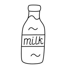 Milk bottle doodle icon, vector illustration of dairy product in supermarket, hand drawn milk  icon, isolated colored clipart on white background