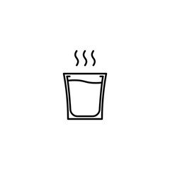 shot glass icon with warm water on white background. simple, line, silhouette and clean style. black and white. suitable for symbol, sign, icon or logo