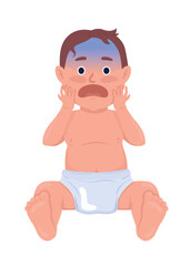 Scared baby boy grimacing semi flat color vector character. Editable figure. Full body person on white. Stressed child simple cartoon style illustration for web graphic design and animation
