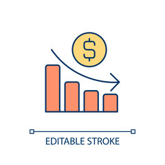 Financial crisis RGB color icon. Economic forecast. Commercial analytics. Finance management. Isolated vector illustration. Simple filled line drawing. Editable stroke. Arial font used