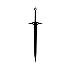 Dark knight sword. Blade black silhouette. Medieval weapon icon. Isolated broadsword sign